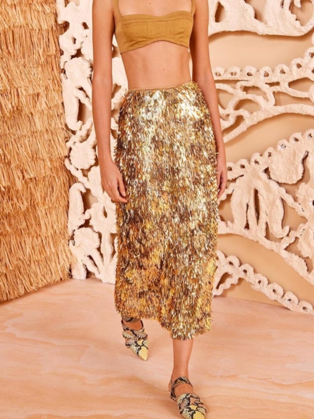 NWOT ULLA JOHNSON Casini Midi Skirt Gilt XS $1,650